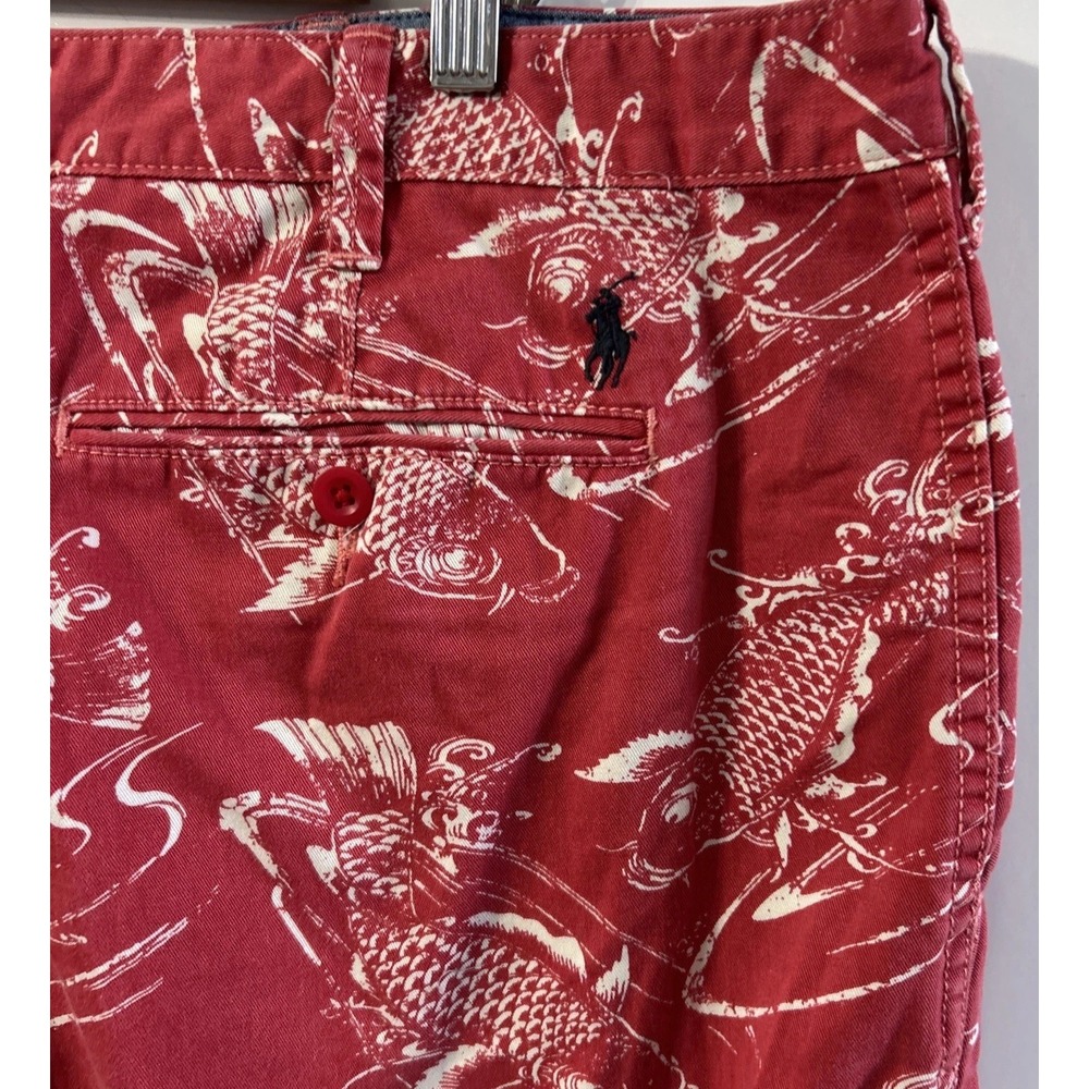 Polo Ralph Lauren Shorts Men's Koi Fish Red Relaxed Fit 100% Cotton Sz 40 10" In